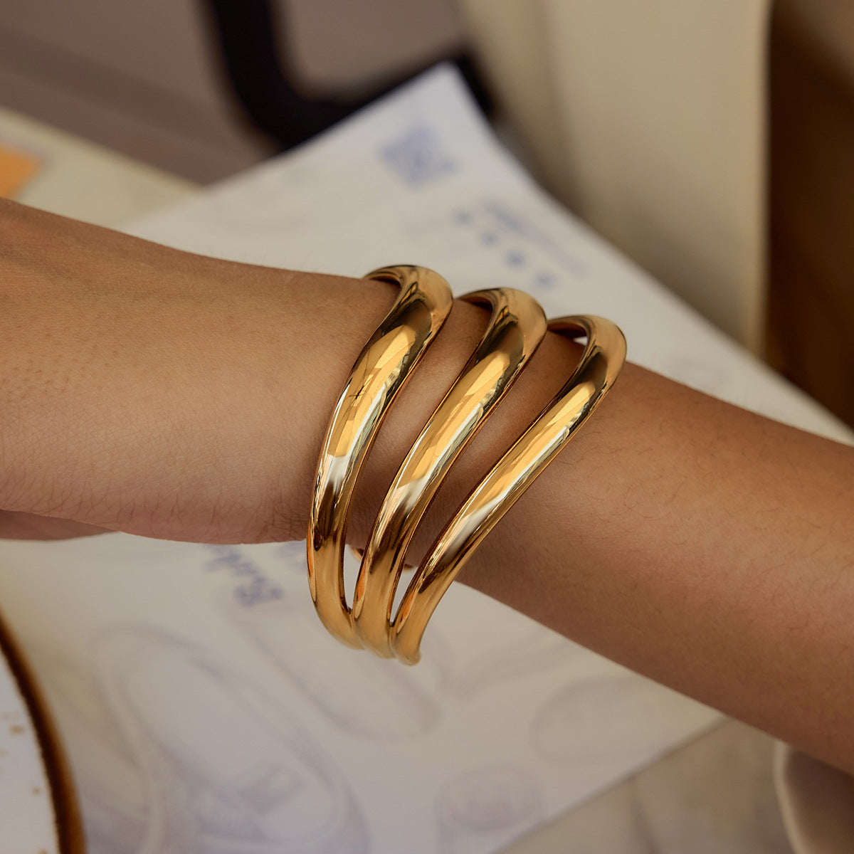 Meredith Triple Layer Gold Bangle 3