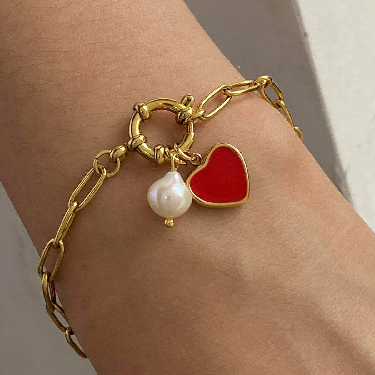 Nerissa Heart Chain Pearl Bracelet 1