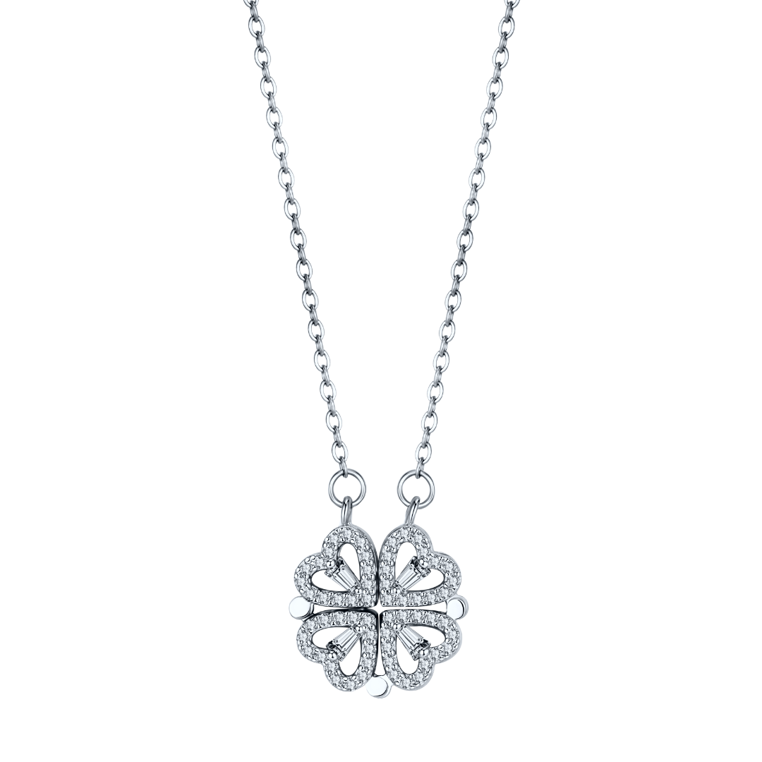 Silver Clover Hearts Necklace 0