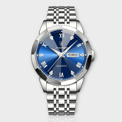 Men’s Automatic Stainless Steel Watch with Leather Strap