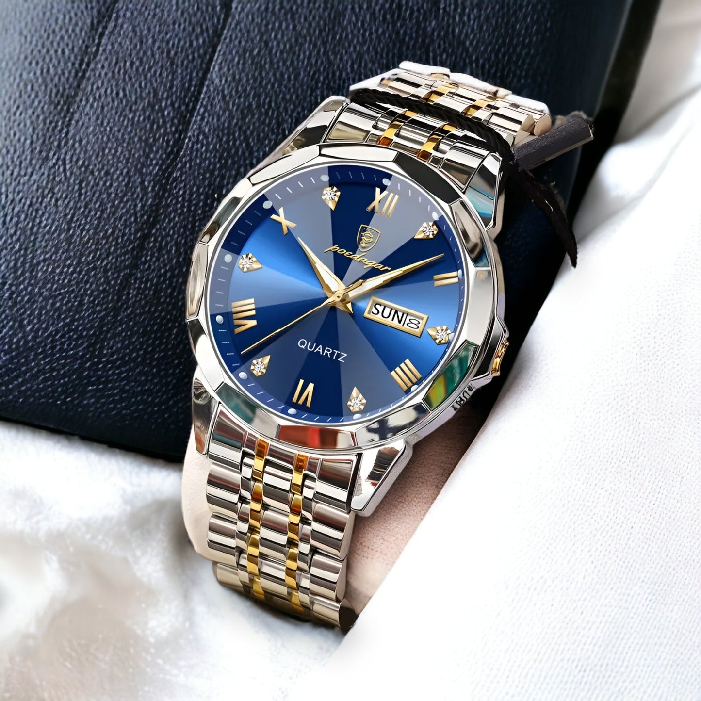 Men’s Automatic Stainless Steel Watch with Leather Strap