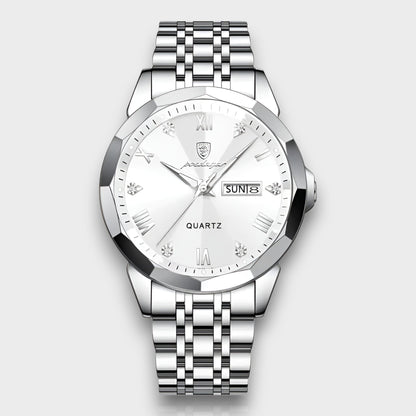 Men’s Automatic Stainless Steel Watch with Leather Strap