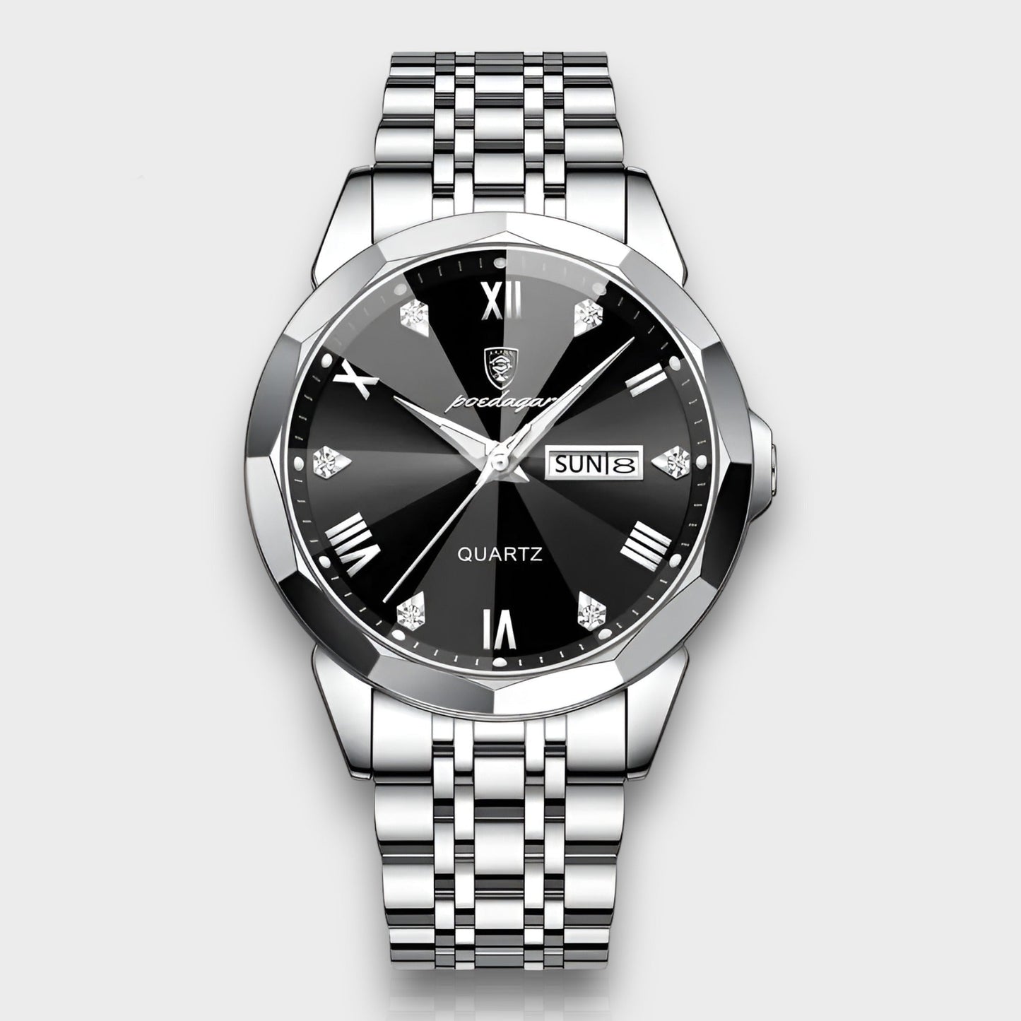 Men’s Automatic Stainless Steel Watch with Leather Strap