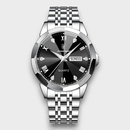 Men’s Automatic Stainless Steel Watch with Leather Strap