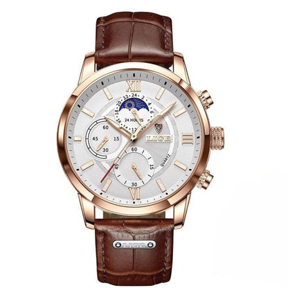 Men’s Stainless Steel Leather Strap Watch with Date