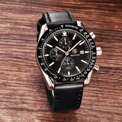 Men’s Waterproof Quartz Watch with Leather Strap