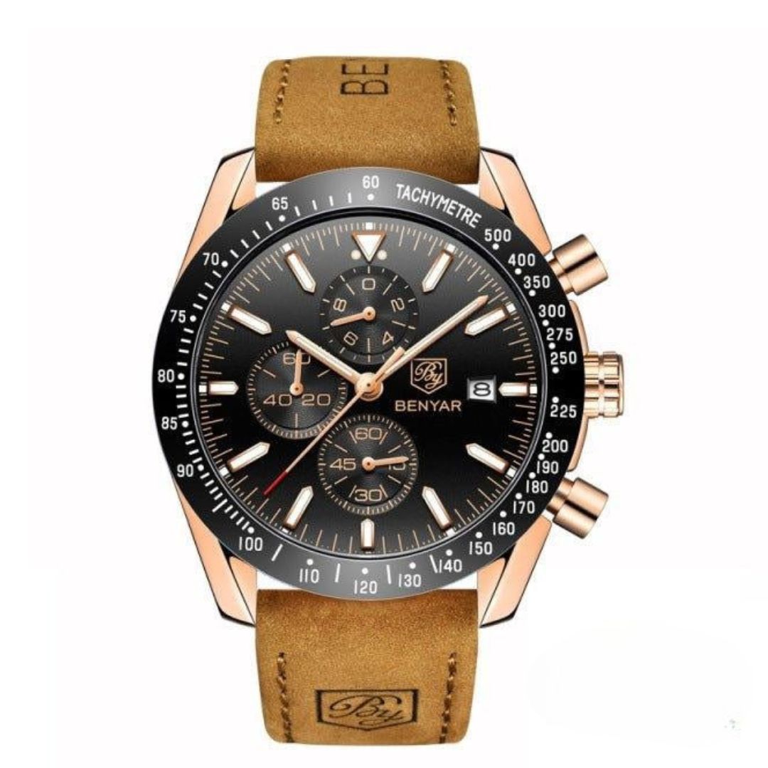 Men’s Waterproof Quartz Watch with Leather Strap