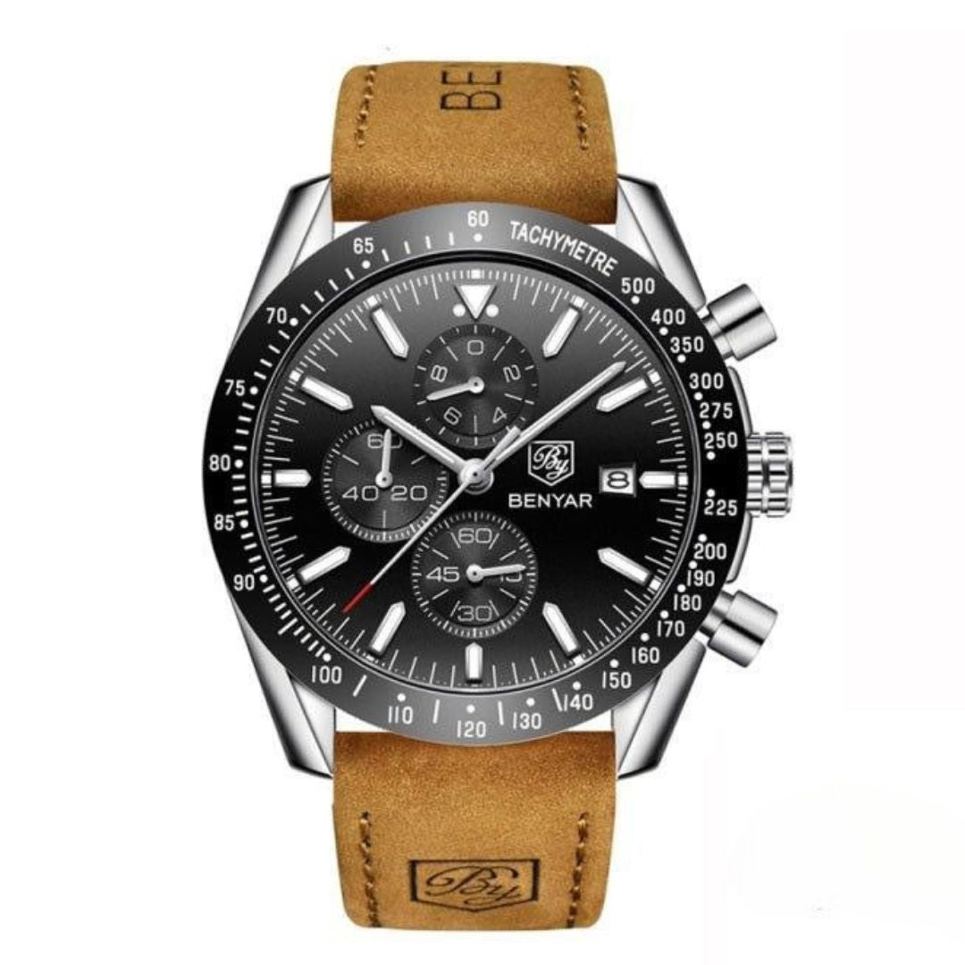 Men’s Waterproof Quartz Watch with Leather Strap