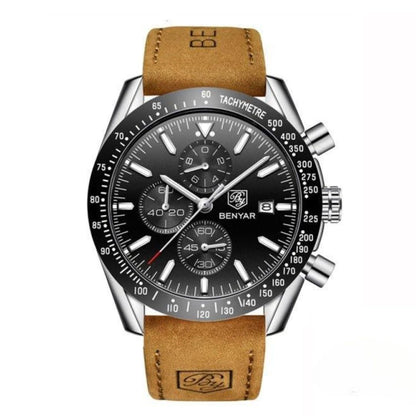 Men’s Waterproof Quartz Watch with Leather Strap