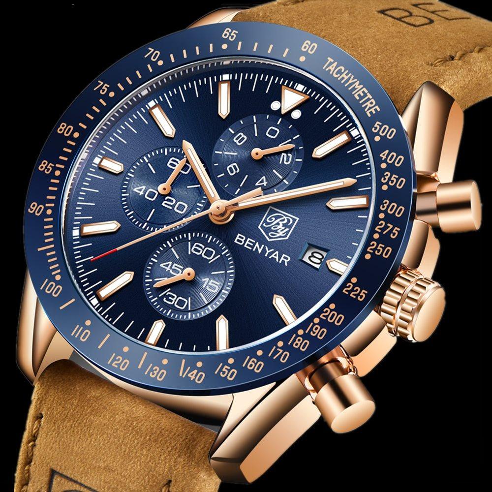 Men’s Waterproof Quartz Watch with Leather Strap