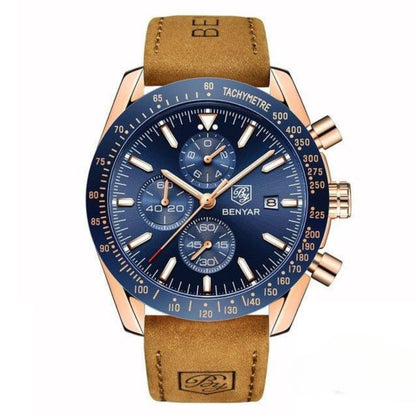 Men’s Waterproof Quartz Watch with Leather Strap