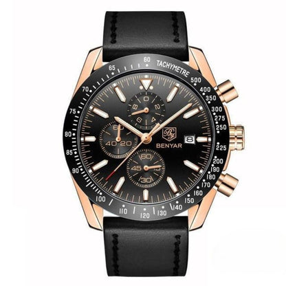 Men’s Waterproof Quartz Watch with Leather Strap