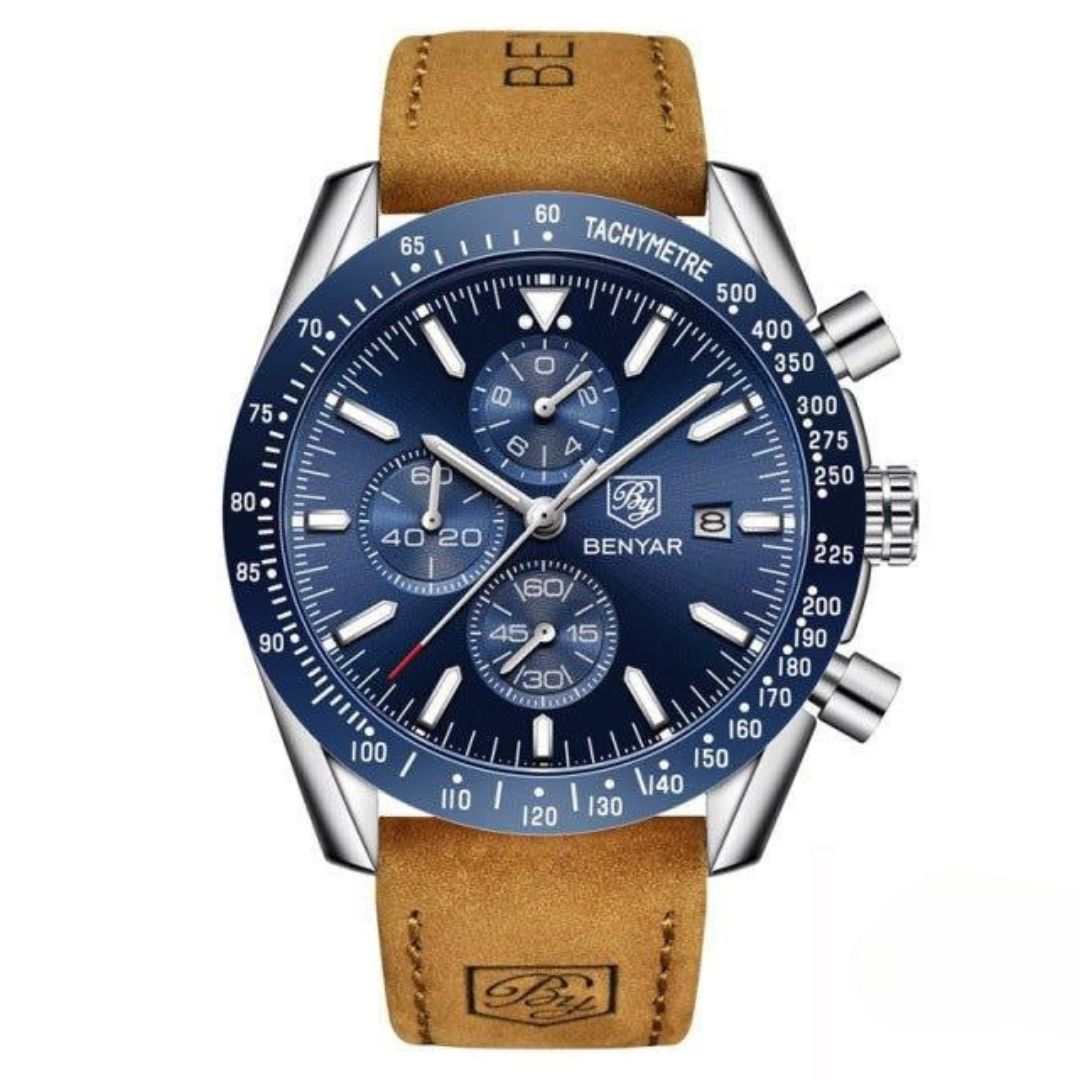 Men’s Waterproof Quartz Watch with Leather Strap