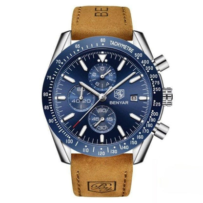 Men’s Waterproof Quartz Watch with Leather Strap