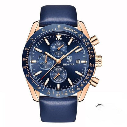 Men’s Waterproof Quartz Watch with Leather Strap