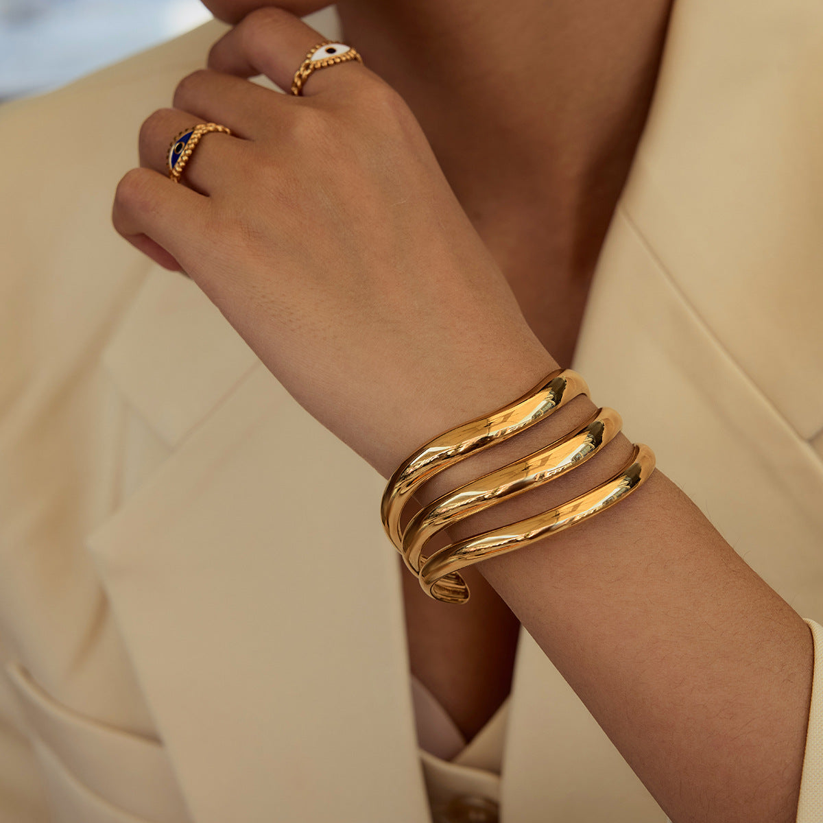 Meredith Triple Layer Gold Bangle 4