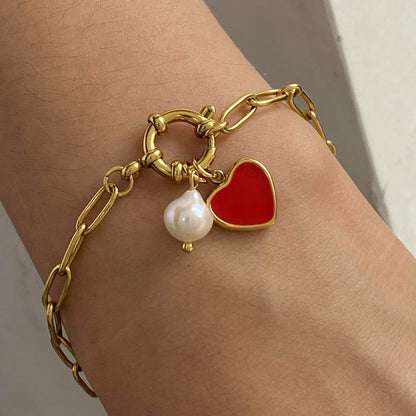 Nerissa Heart Chain Pearl Bracelet 1