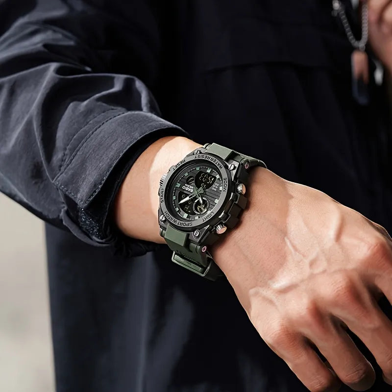 Men’s Military Watch with Analog Digital Display and Features
