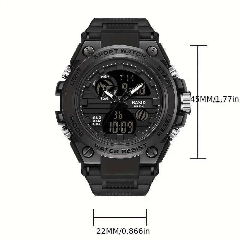 Men’s Military Watch with Analog Digital Display and Features